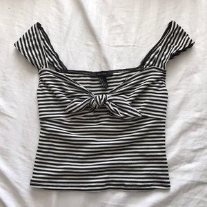 Black and white striped crop top